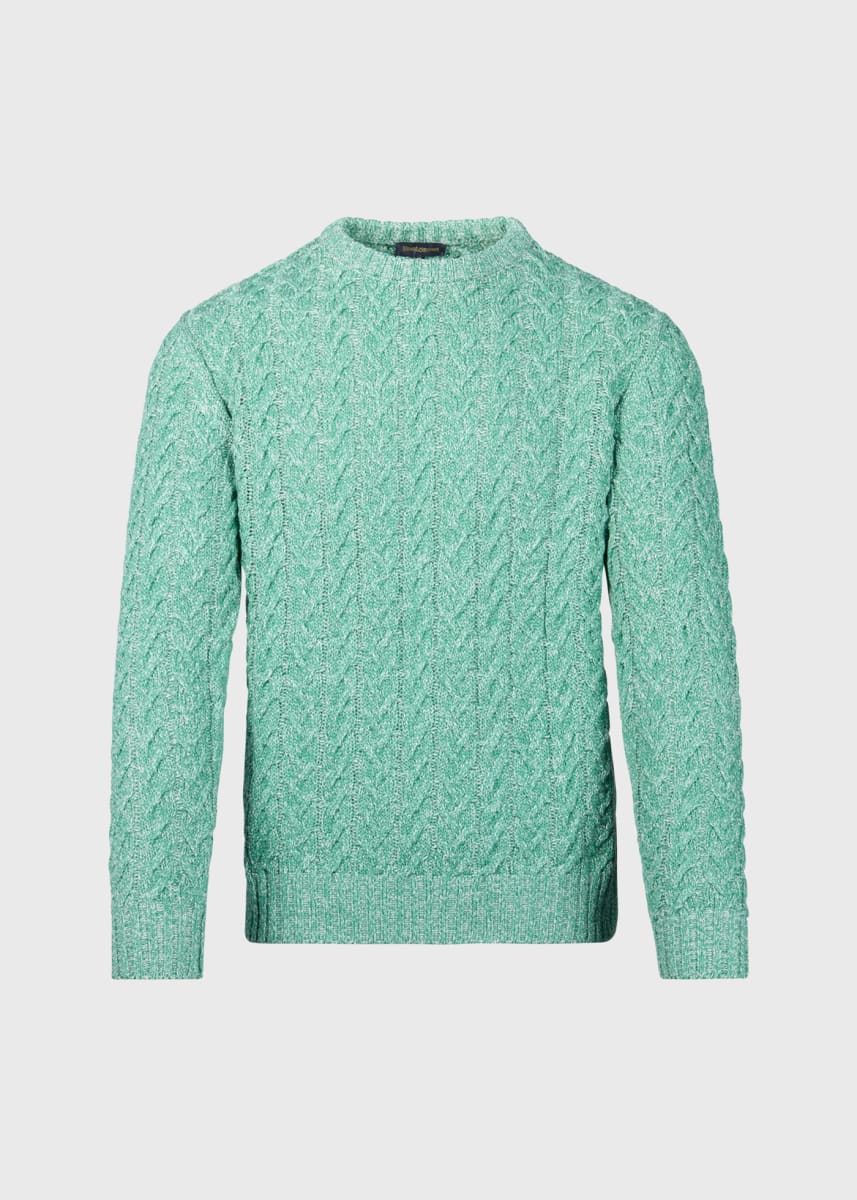 Cotton Mixed Yarn Cable Crewneck Pullover - Green