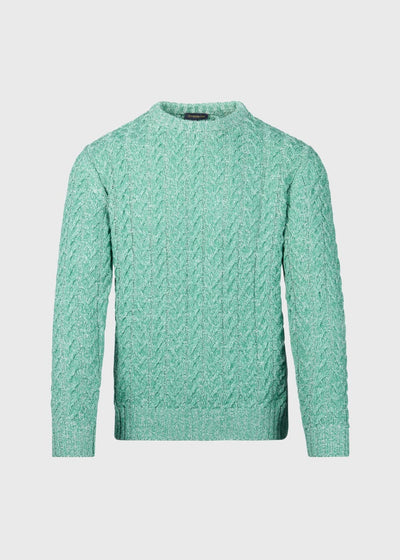Cotton Mixed Yarn Cable Crewneck Pullover - Green