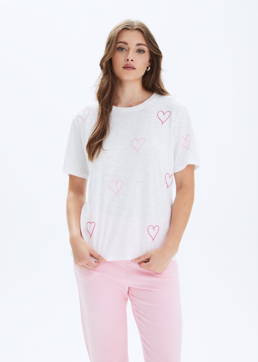 Heart Stitch Wide T-Shirt - White