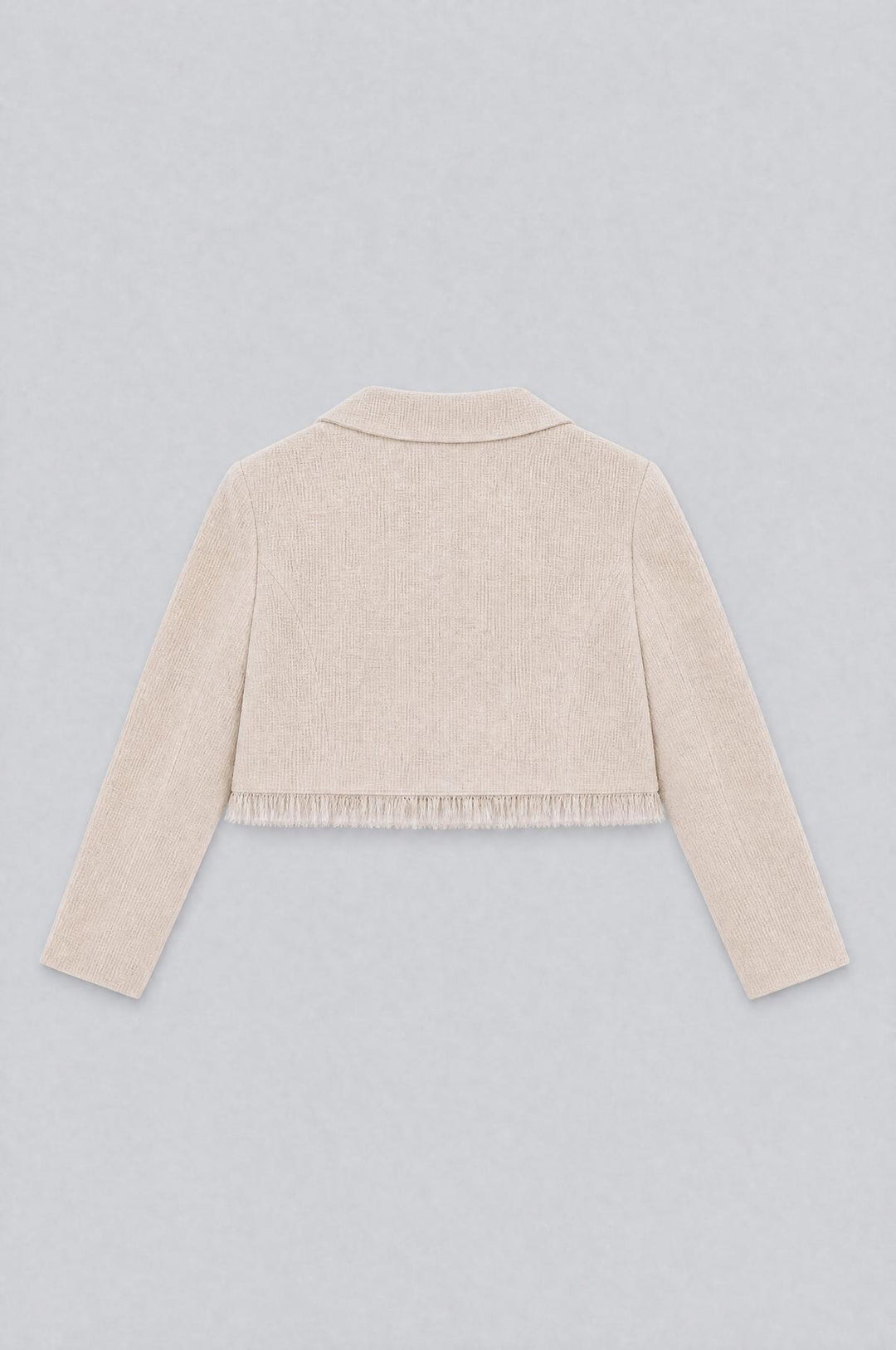 Cropped Tweed Frayed Hem Blazer - Ivory
