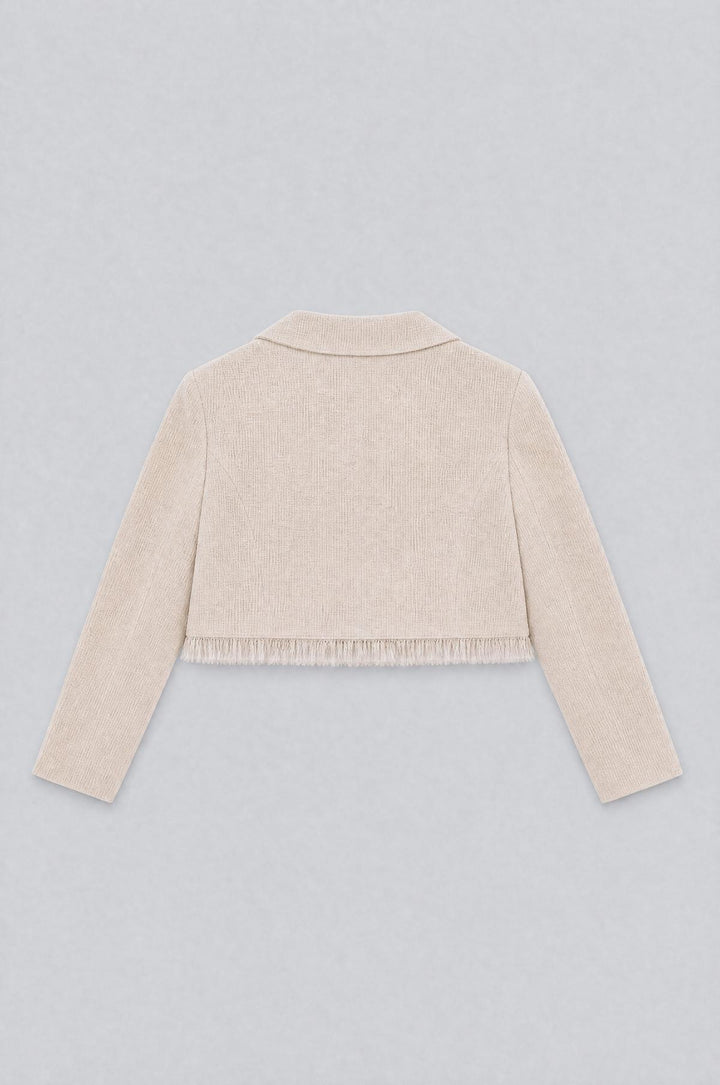 Cropped Tweed Frayed Hem Blazer - Ivory