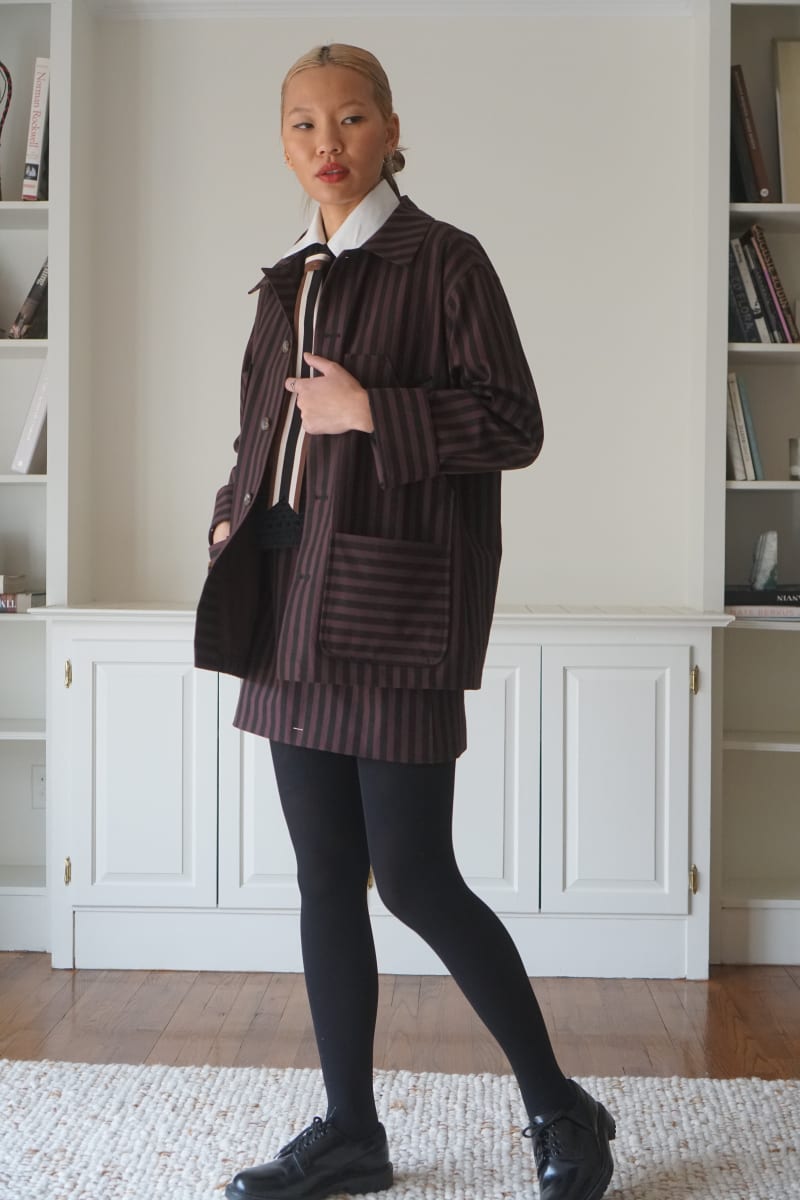Chocolate Stripe Barn Jacket - Chocolate Brown