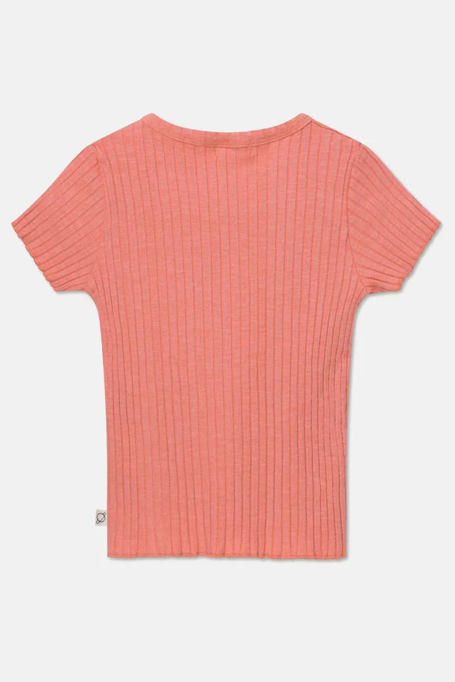 Rib lettuce-edge t-shirt - Coral
