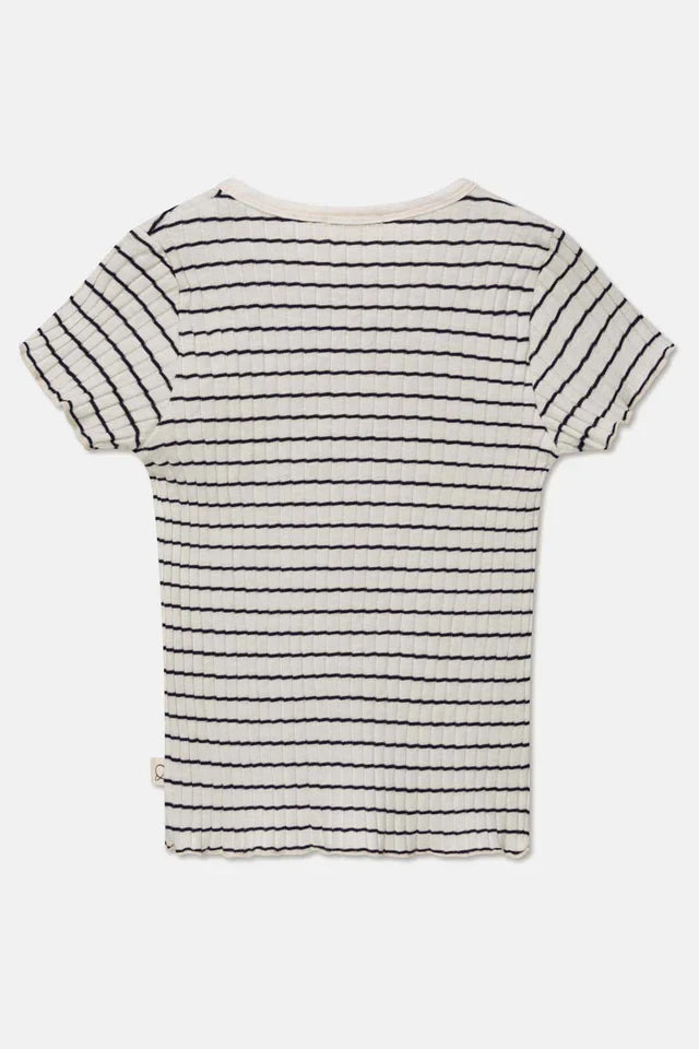 Rib stripe lettuce-edge t-shirt - Ivory - T-shirt