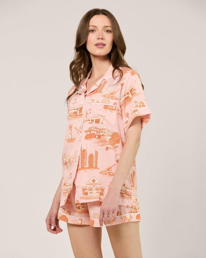 Nashville Toile Pajama Shorts Set - Pink