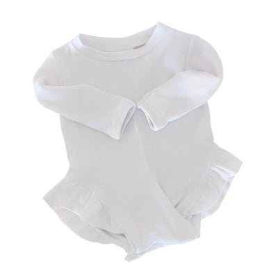 Long Sleeve Ruffle No-Snap Peasy - White