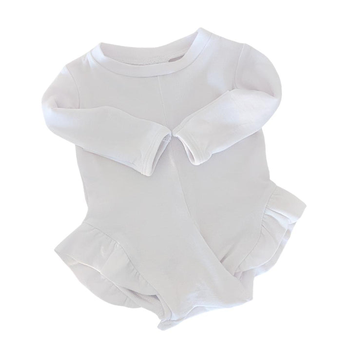 Long Sleeve Ruffle No-Snap Peasy - White