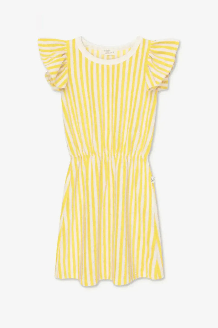Toweling stripe ruffle dress - Yellow