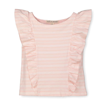 Ruffle Knit Top - Light Pink Stripe