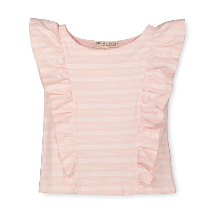Ruffle Knit Top - Light Pink Stripe