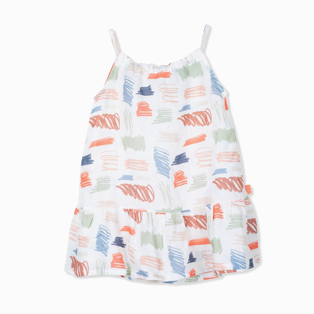 Scribble Kid Linen Dress - Natural/scribble