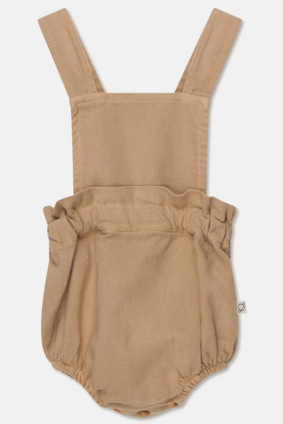 Rustic cotton smocked baby overalls - Sand