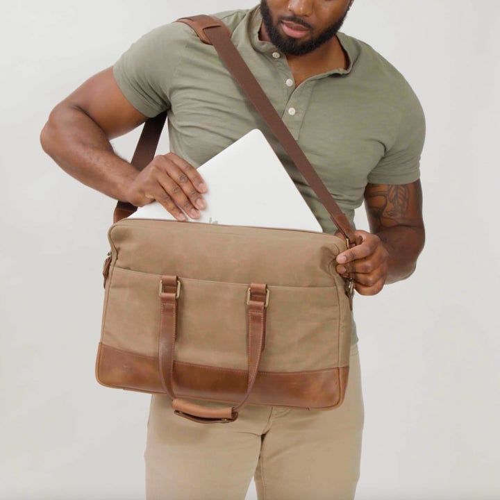Vincent Slim Briefcase - Waxed Canvas
