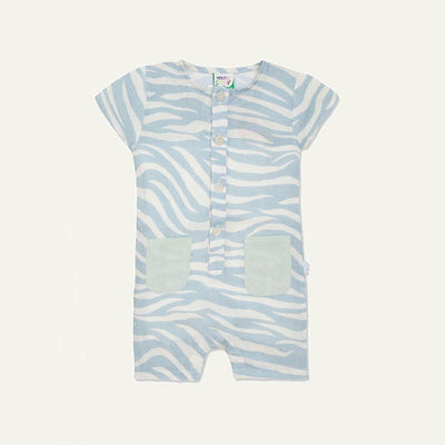 Linen Blue Zebra Baby Romper - Natural/sterling Blue