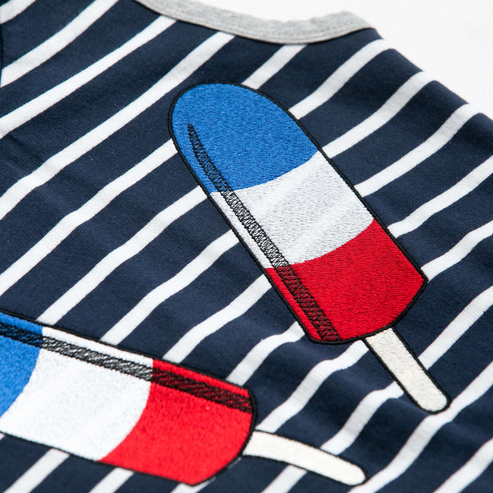 Sleeveless Hoodie - Ice Pops on Navy + White Stripe