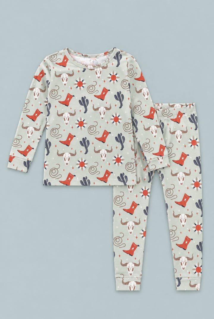 Bulls Boots Lasso Western Big Kid Pajama - Dude Ranch