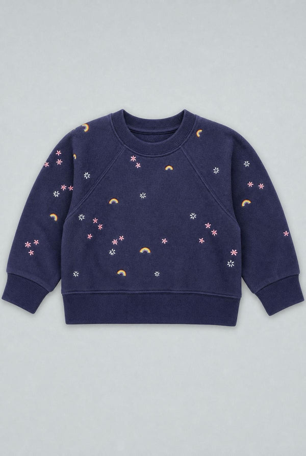 Sweatshirt With Rainbow Embroidery - Navy