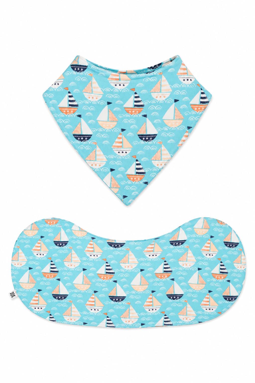 Sweet Bamboo Bib & Burp Cloth Set - Boats