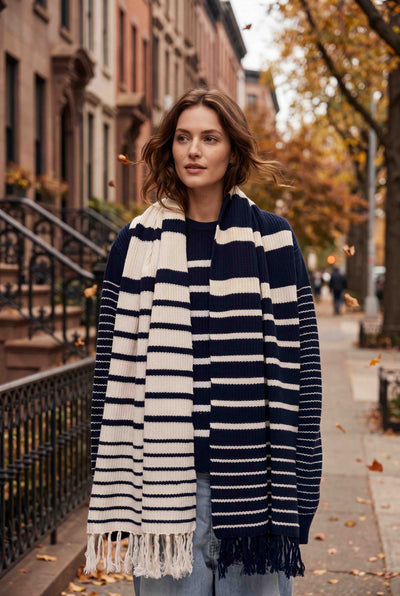 Sam Stripe Blanket Scarf - Navy