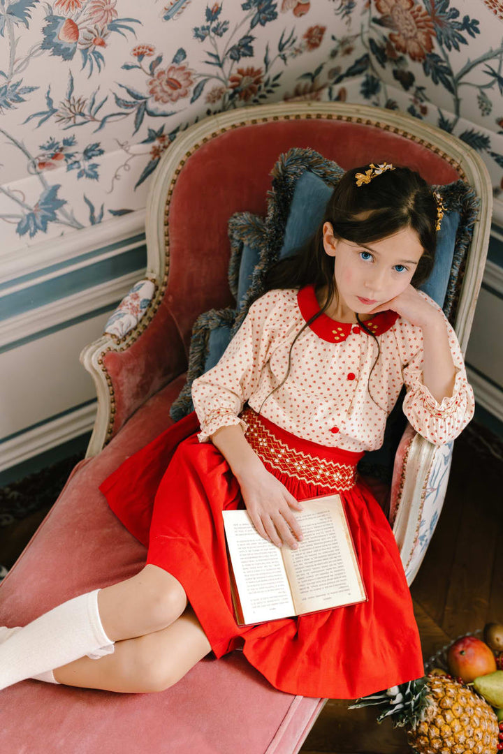 Marie Smocked Skirt & Blouse - Red