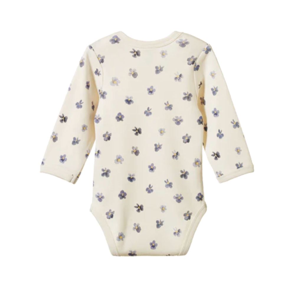 Long Sleeve Bodysuit - Pressed Pansy Print Bodysuits + Onesies Nature Baby 