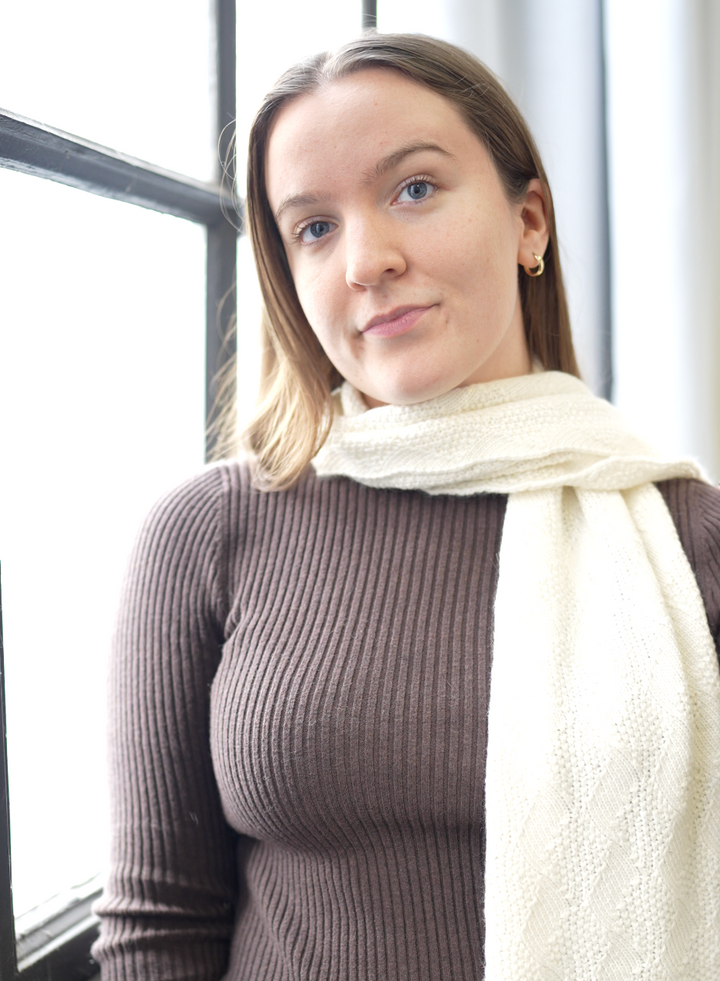 Long Scarf In Geometrical Stitch - White