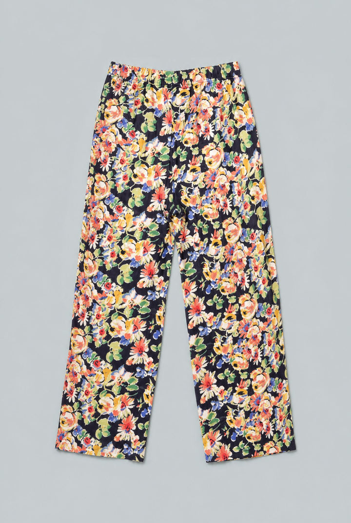 Silky Floral Wide Leg Pants - Navy Combo