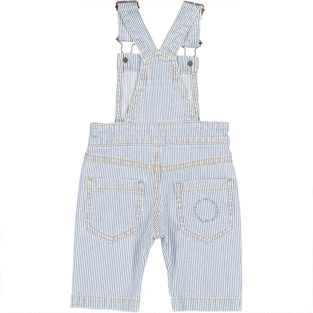 Baby Unisex Dungarees - Washed Little Strips Denim w/ Sun Print