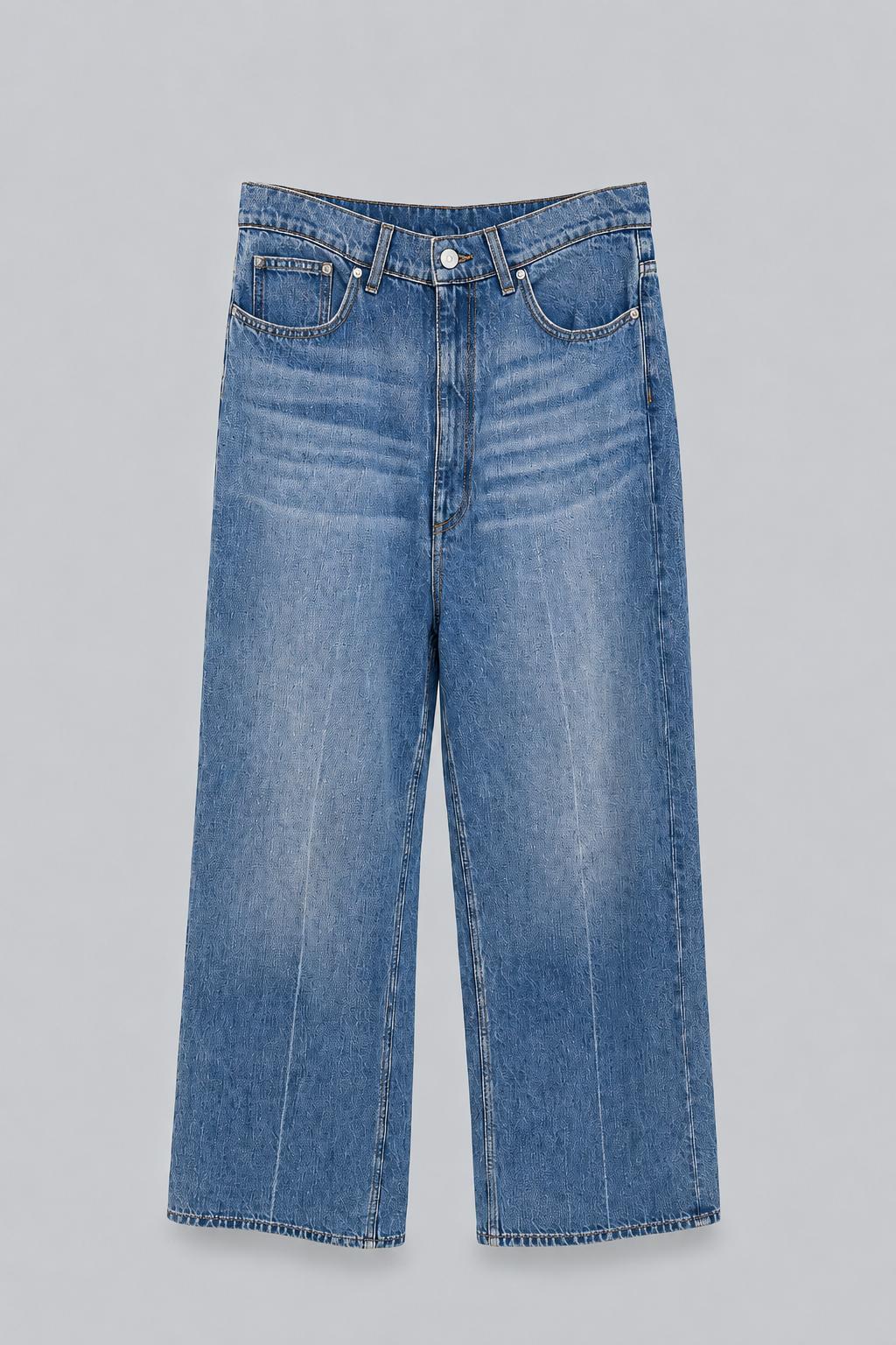 Faded Wide-Leg High-Rise Denim Jeans - Vintage Blue