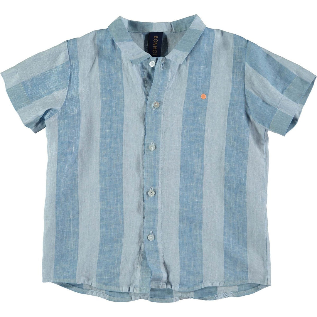 Shirt Linen Wide Striped - Light Blue Shirts BonMot 