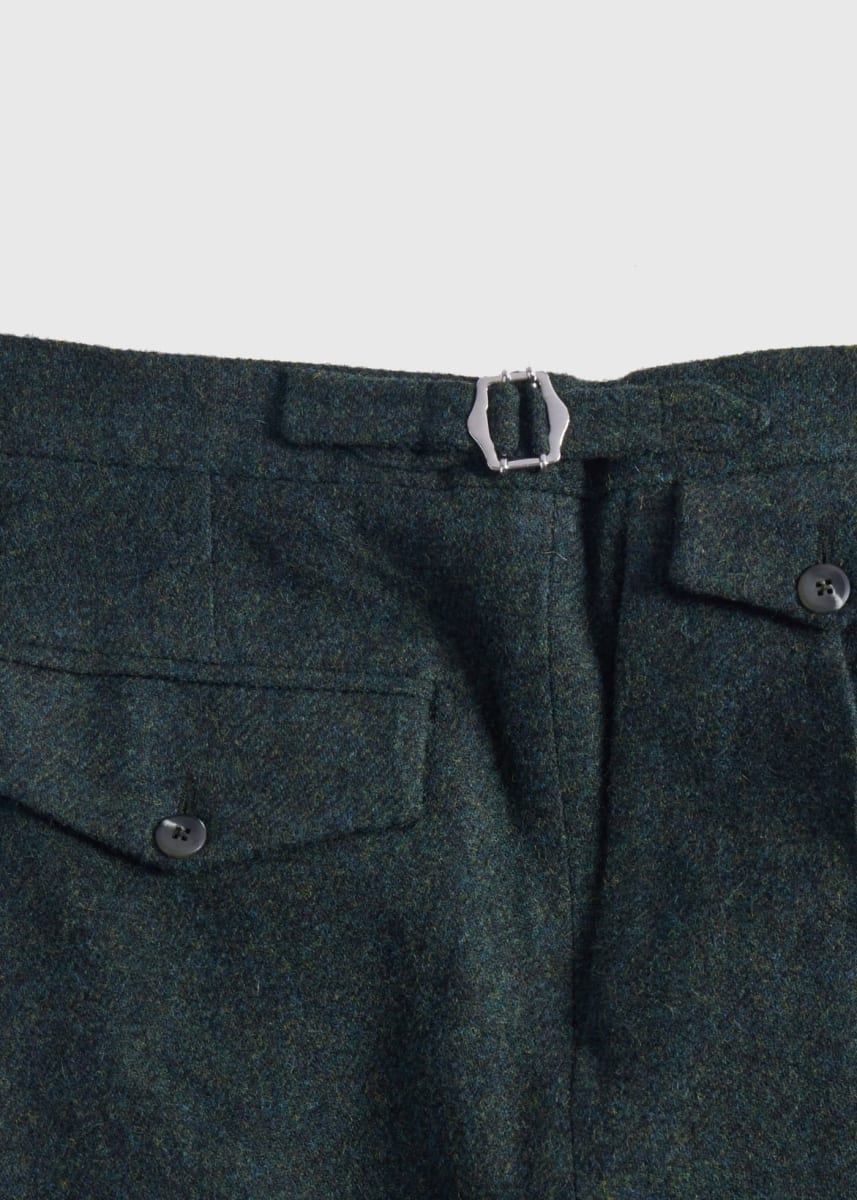 Shetland Wool French Pleat Trouser - Olive