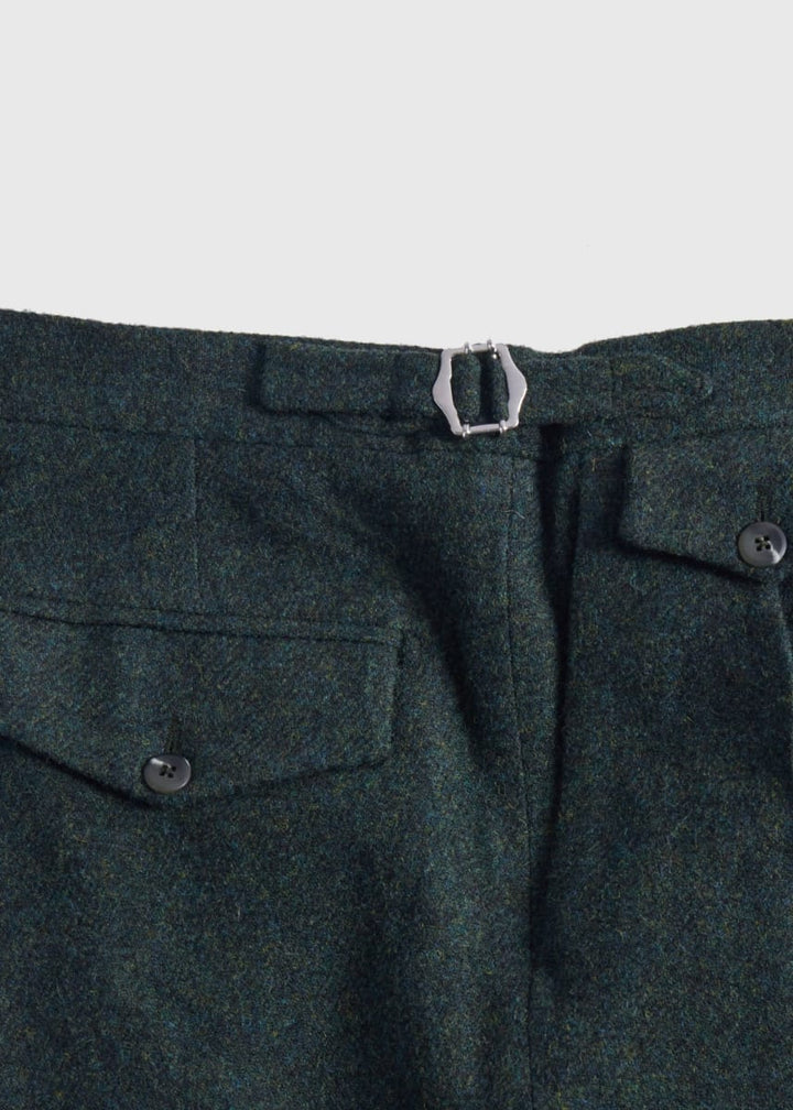 Shetland Wool French Pleat Trouser - Olive