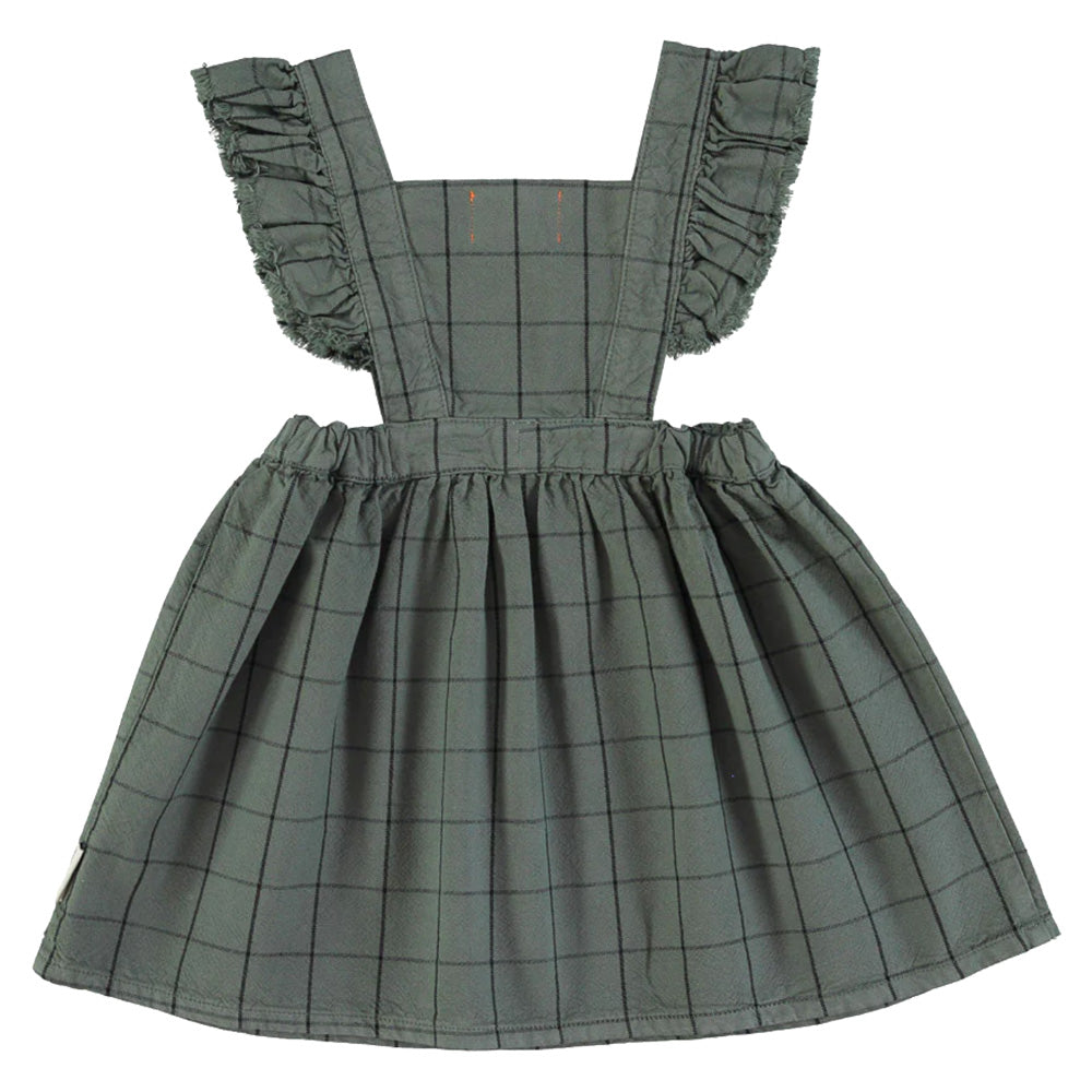 Short Sleeveless Dress - Green Checkered w/ Heart Print