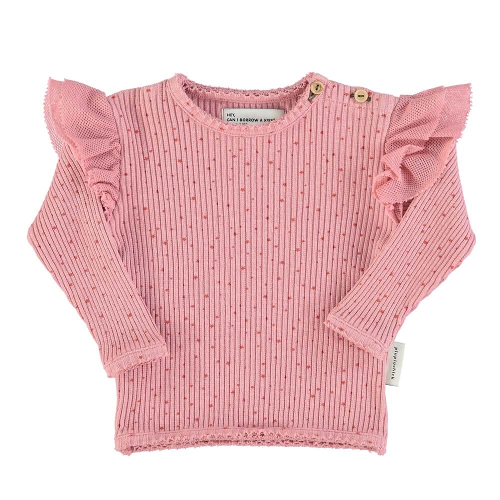 Baby Long Sleeve Top w/ Frills on Shoulders - Pink w/ Orange Little Stars Tops Piupiuchick 