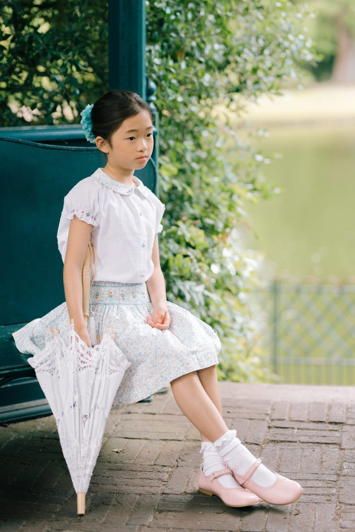 Marie Skirt & Short Sleeve Blouse - Floral/Blue
