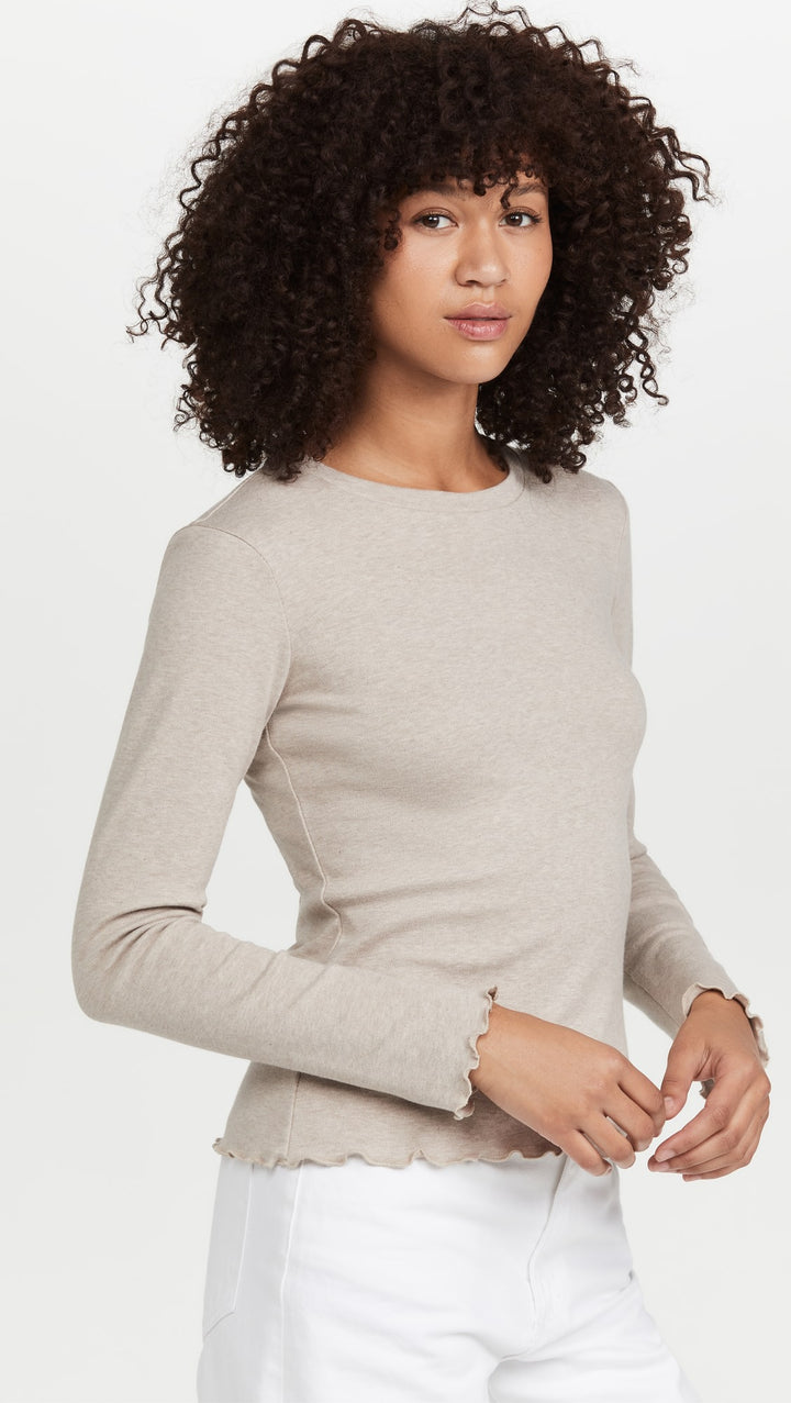 Long Sleeve Lettuce Edge Top - Oatmeal