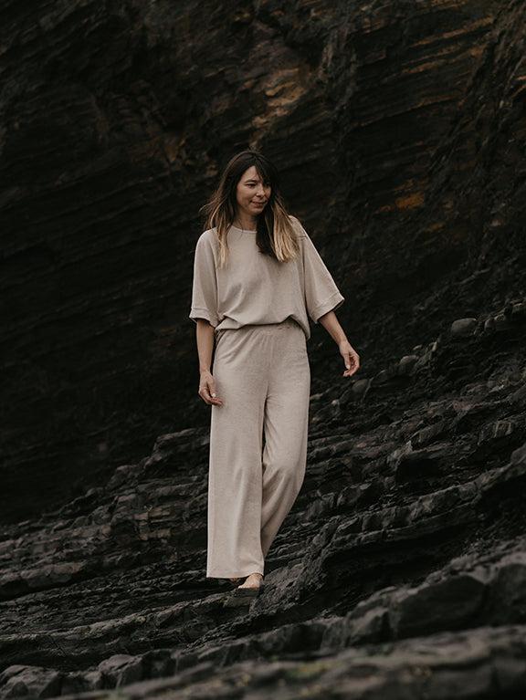 The Wide Leg Terry Trouser Women's - Ecru