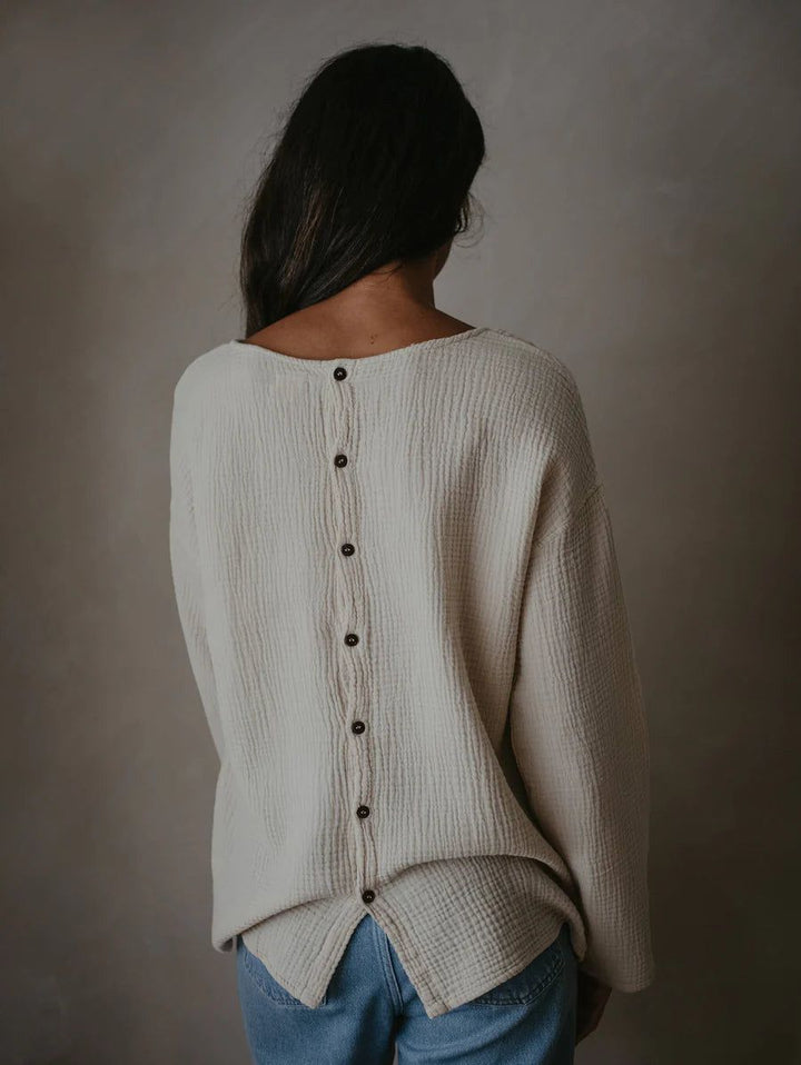 The Button Back Top Women's - Ecru Tops The Simple Folk 