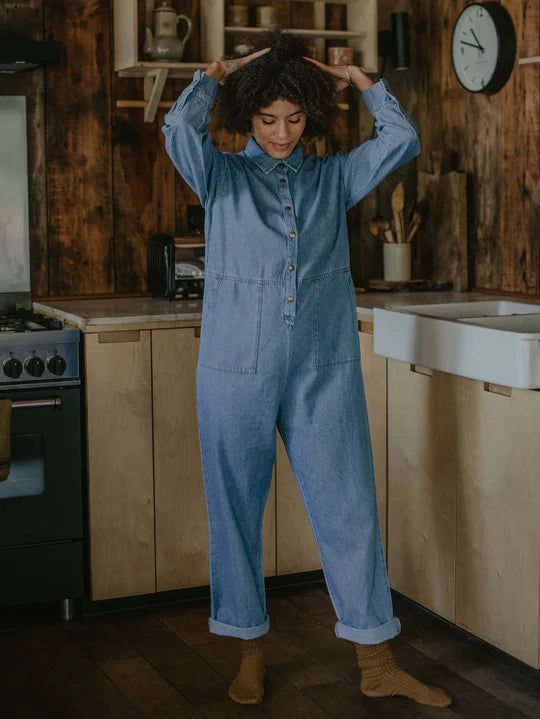 The Denim Boiler Suit Women's - Light Denim One Pieces The Simple Folk 