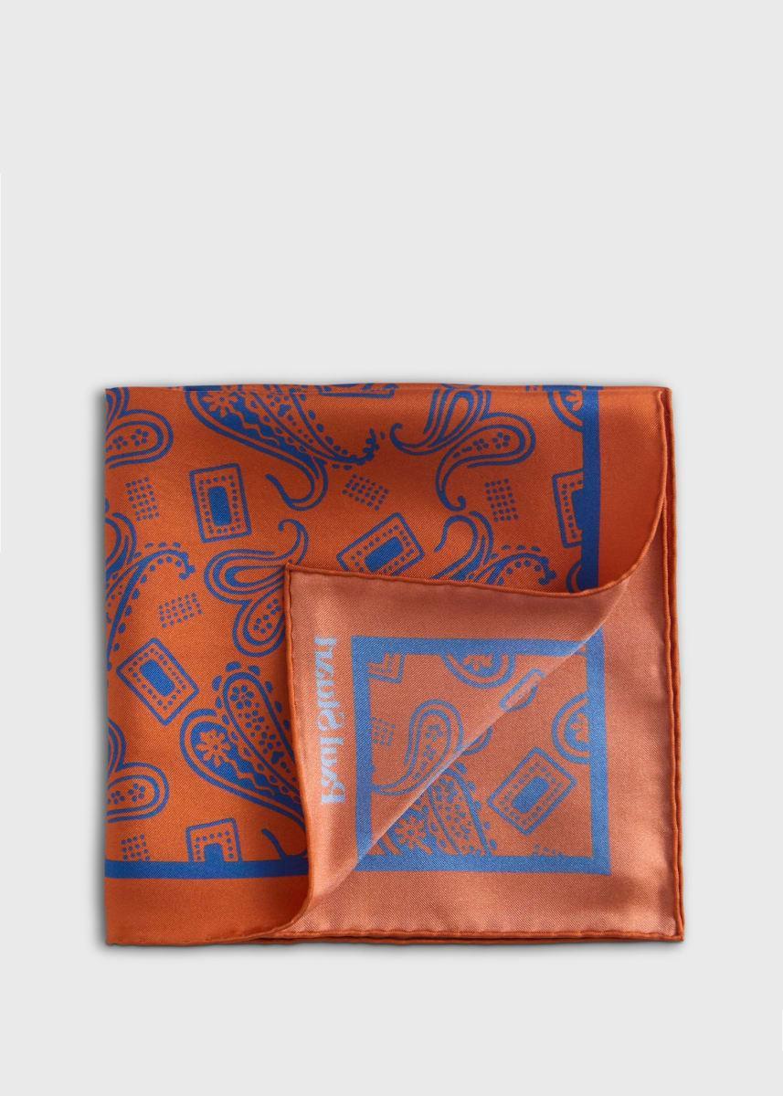 Graphic Paisley Print Pocket Square - Copper