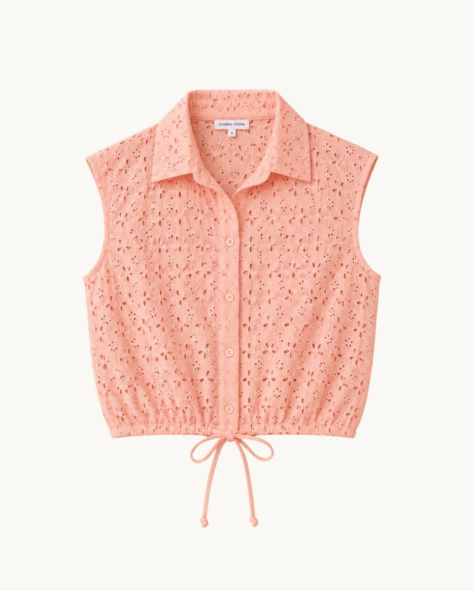 Mattie Broderie Sleeveless Drawstring Shirt - Blush Pink