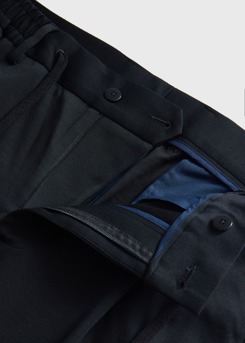 Wool & Cotton Jersey Drawstring Pant - Black