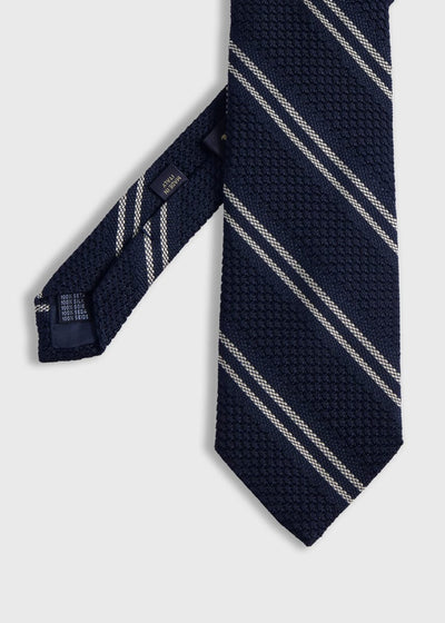 Silk Grenadine Stripe Tie - Navy