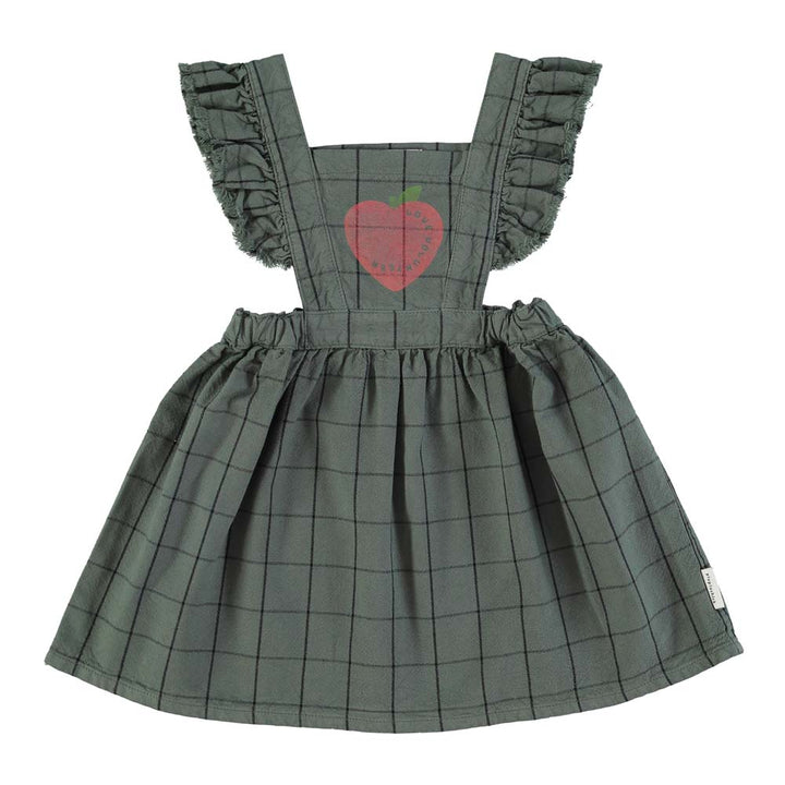 Short Sleeveless Dress - Green Checkered w/ Heart Print