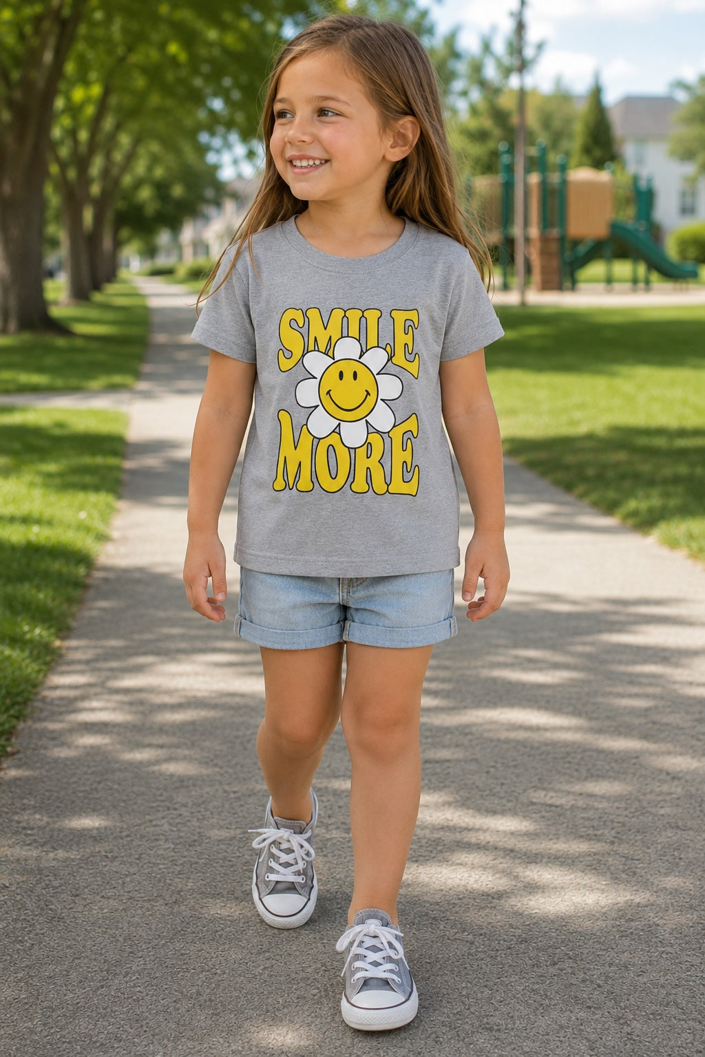 Smile More Tee Little Kids - Heather Grey