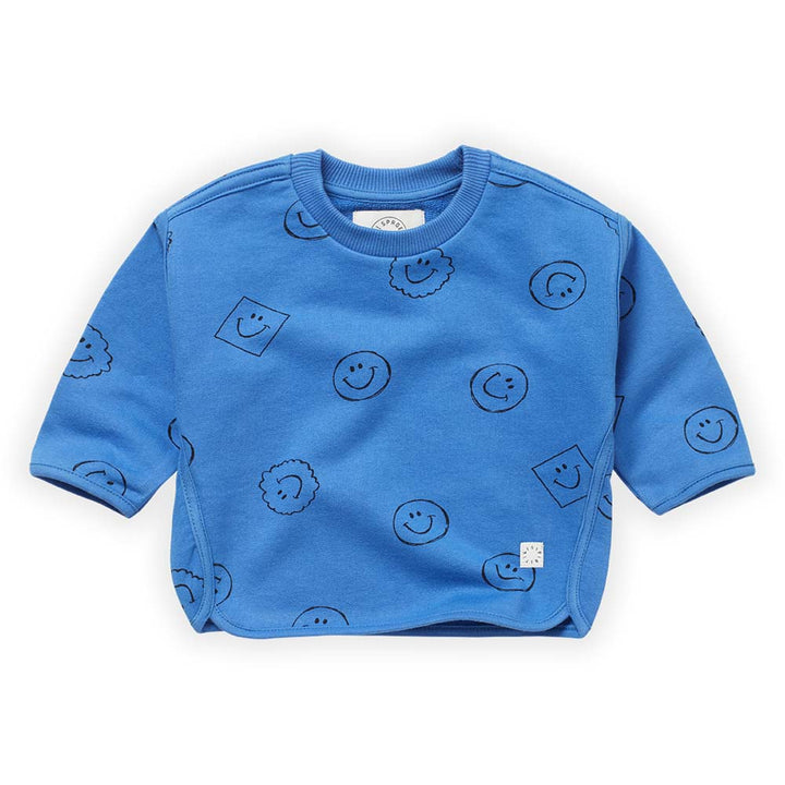 Smiley Print Sweatshirt - Molecule Blue