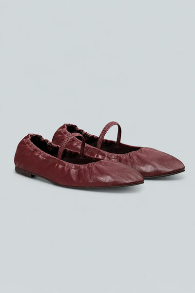 Women's Buffy Ruched Leather Ballet Flats - Berry Jam Leather