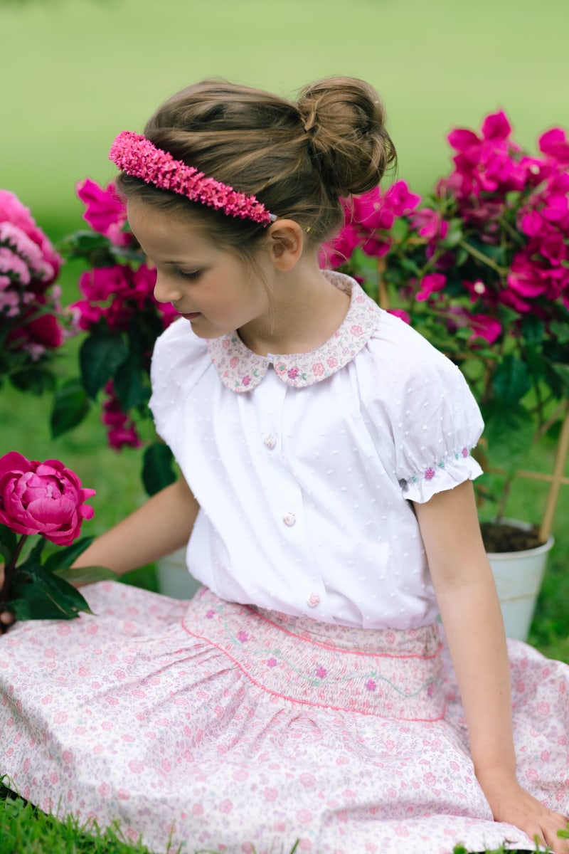 Marie Pink Skirt & Short Sleeve Blouse - Floral