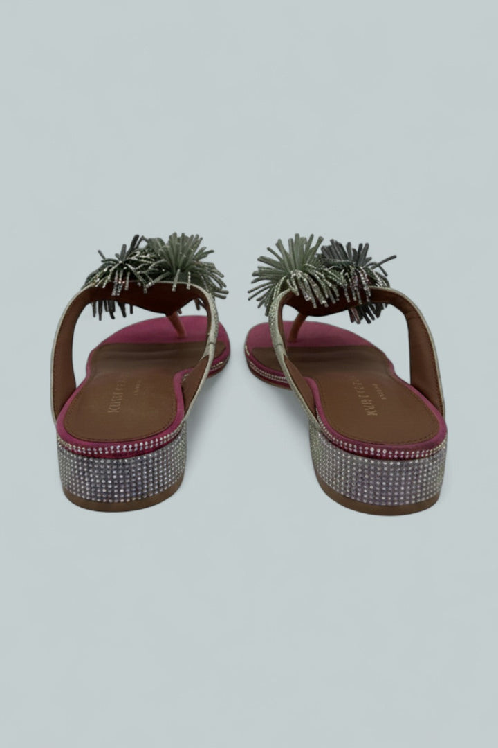 Pom Pom T-Bar Flat Sandals - Multi/Other