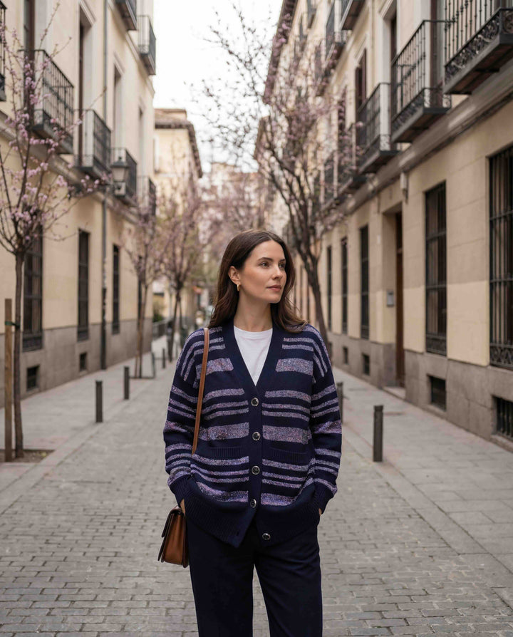 Sparkle Stripe Lizzie Cardigan - Navy